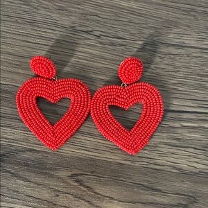 Red Beaded Heart Earrings